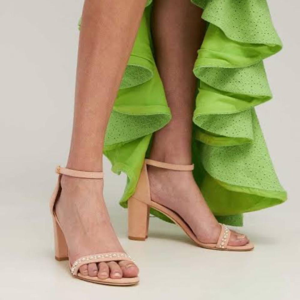 🌹STUART WEITZMAN🌹 Nearlynude Demipearl Leather Sandal Size: 8.5B